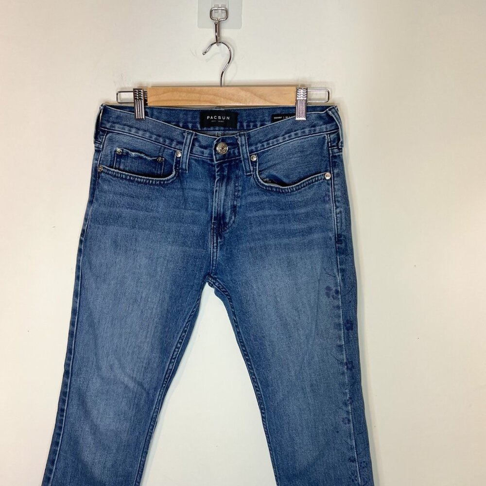 Pacsun Skinny Jeans Size 28 Blue Floral Outseam Raw Hem Womens Denim - Picture 3 of 12